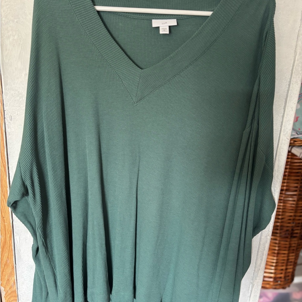 J. Jill Women’s 2X Relaxed Waffle Knit Thermal Tunic Top, Sage Green